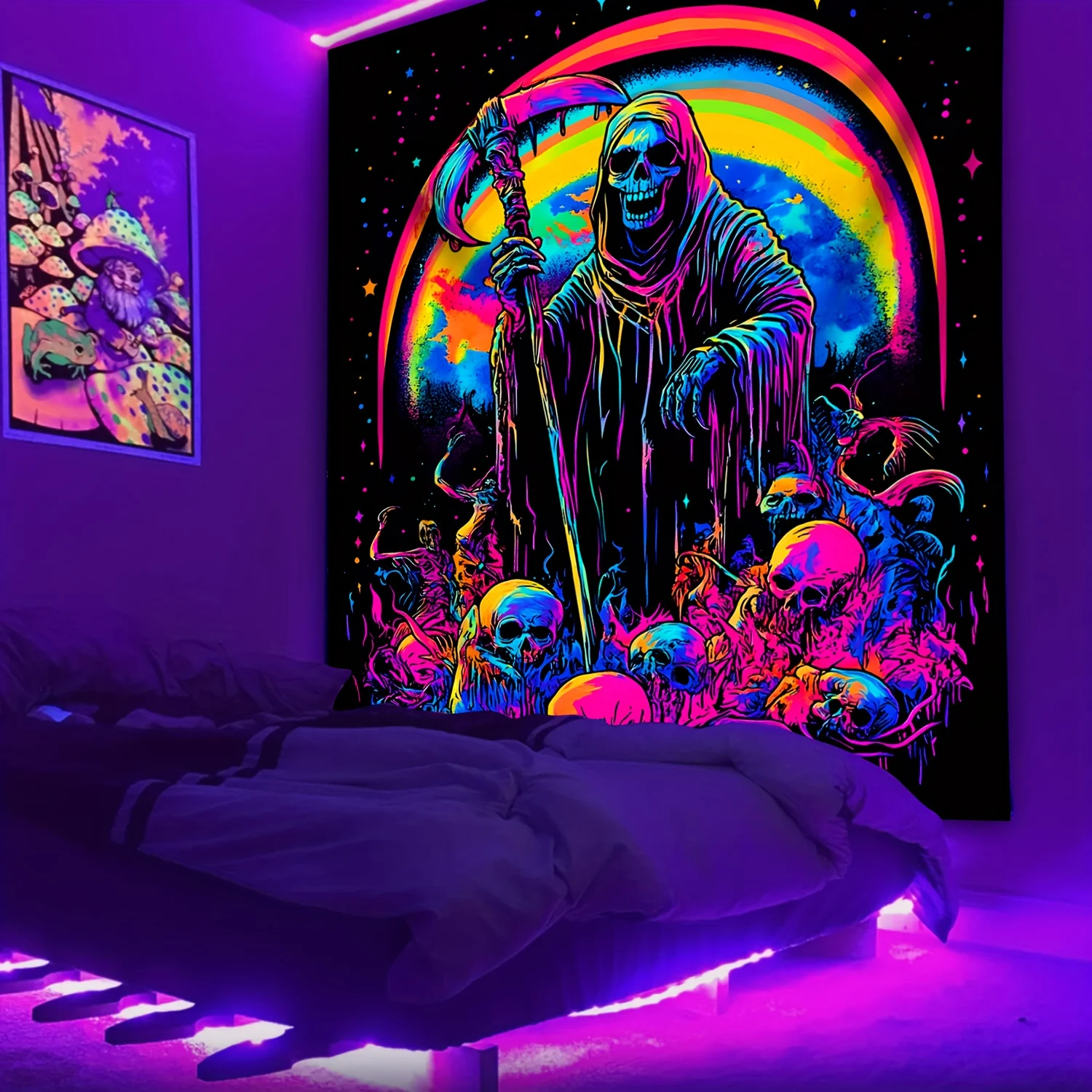 VIKAMA-tapiz de Reaper de neón oscuro, sala de juegos con gradiente, decoración bohemia para habitación, fondos artísticos Cyberpunk