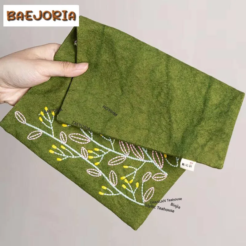 National Style Handmade Embroidery Canvas Tea Towel Zen Heat Insulated Pad Tea Napkins Household Tea Cloth Teaware Collection