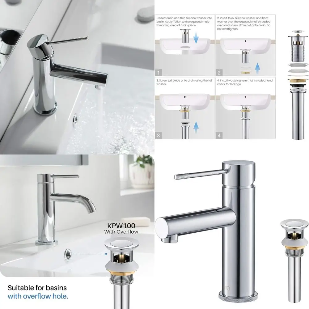 

Solid Brass Single Handle Circular Bathroom Sink Faucet with High Arc Spout and Pop-Up Drain, Chrome Finish, Corrosion-Resistant