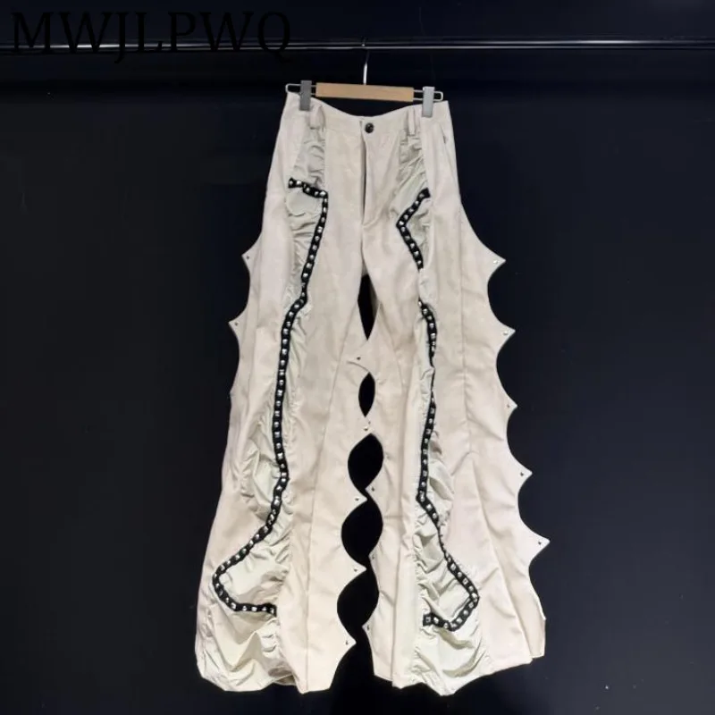 

MWJLPWQ Spliced Metal Design PU Leather Trousers Male High Street Tide 2025 New Heavy Industry Loose Casual Wide Leg Pants 12402