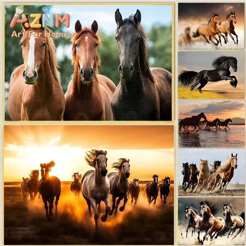 2026 Handsome Horse Watercolor Painting Canvas Poster Animals Wall Art Pictures for Living Room Bedroom Playroom Modern Home Dec