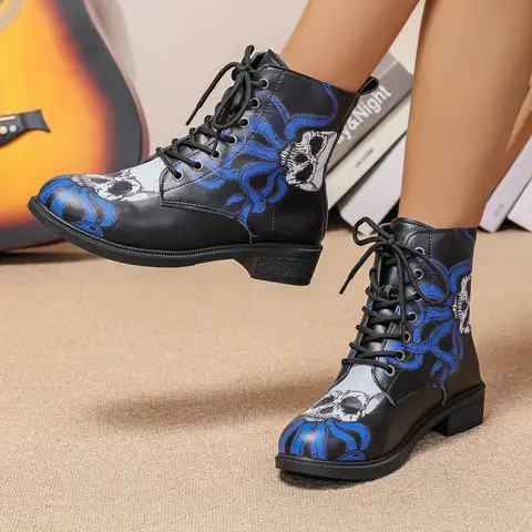 Boots for Women Shoes Woman 2025 Trend Ankle New Rock Gothic Punk Style New in Booties Comfortable Black Round Toe Middle Heel