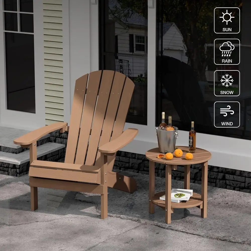 Weatherproof 18 Double Outdoor Side Tables Set, Poly Lumber, Suitable for Patio, Pool, Porch, Backyard - Teak