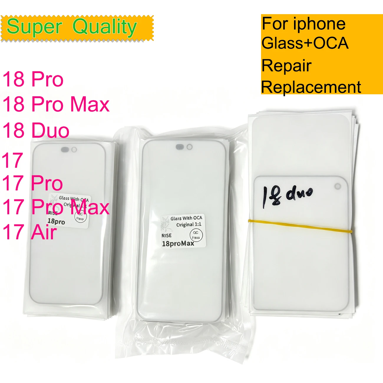 10Pcs For iphone 17 16 15 Plus 14 13 Mini 12 11 Pro Max XR 18 Duo Touch Screen Panel Front Outer Glass With OCA