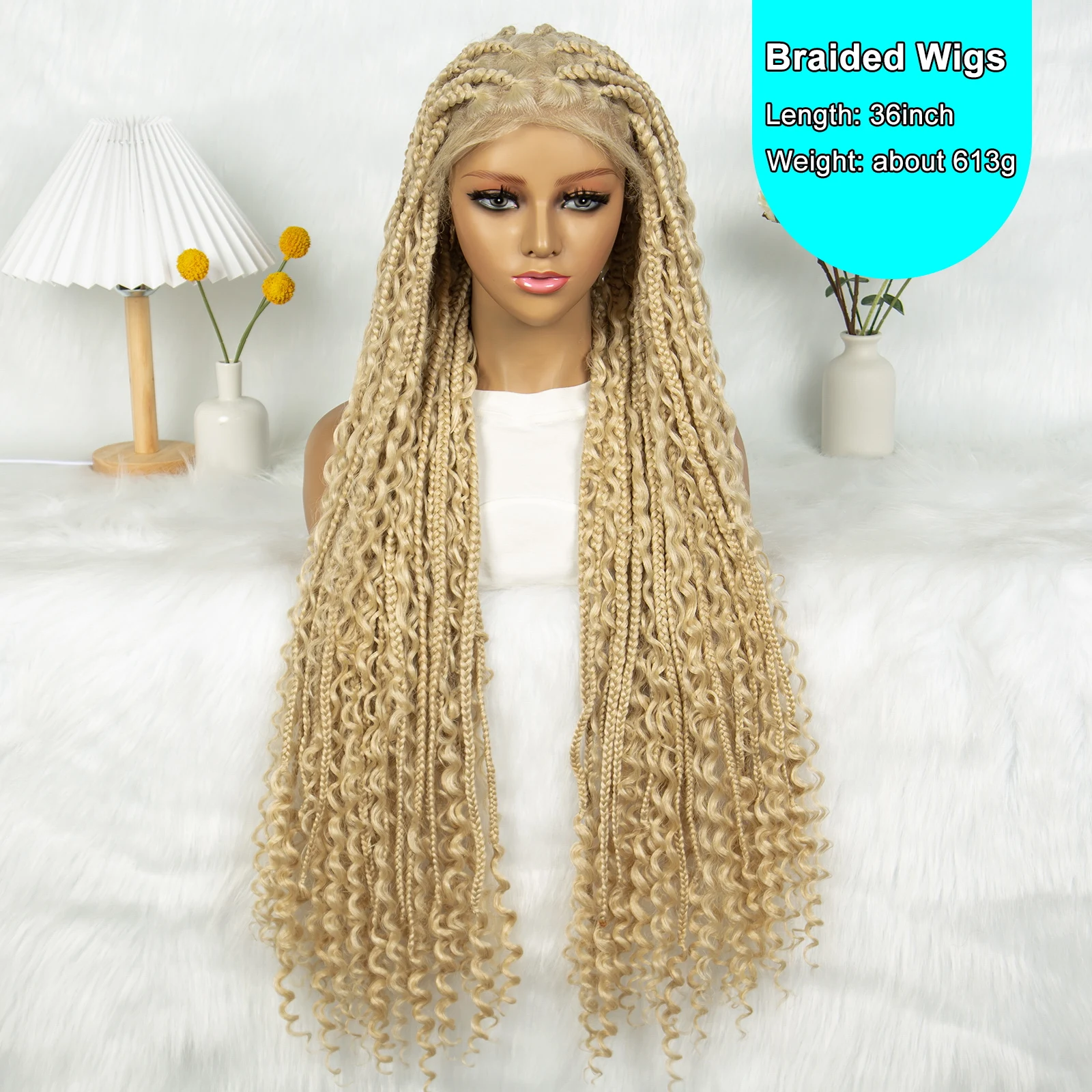 Blonde 613 Synthetic Bohemian Box Braids Wigs Transparent HD Full Lace Braided Wigs Knotless Goddess Boho Braided Wigs Hair