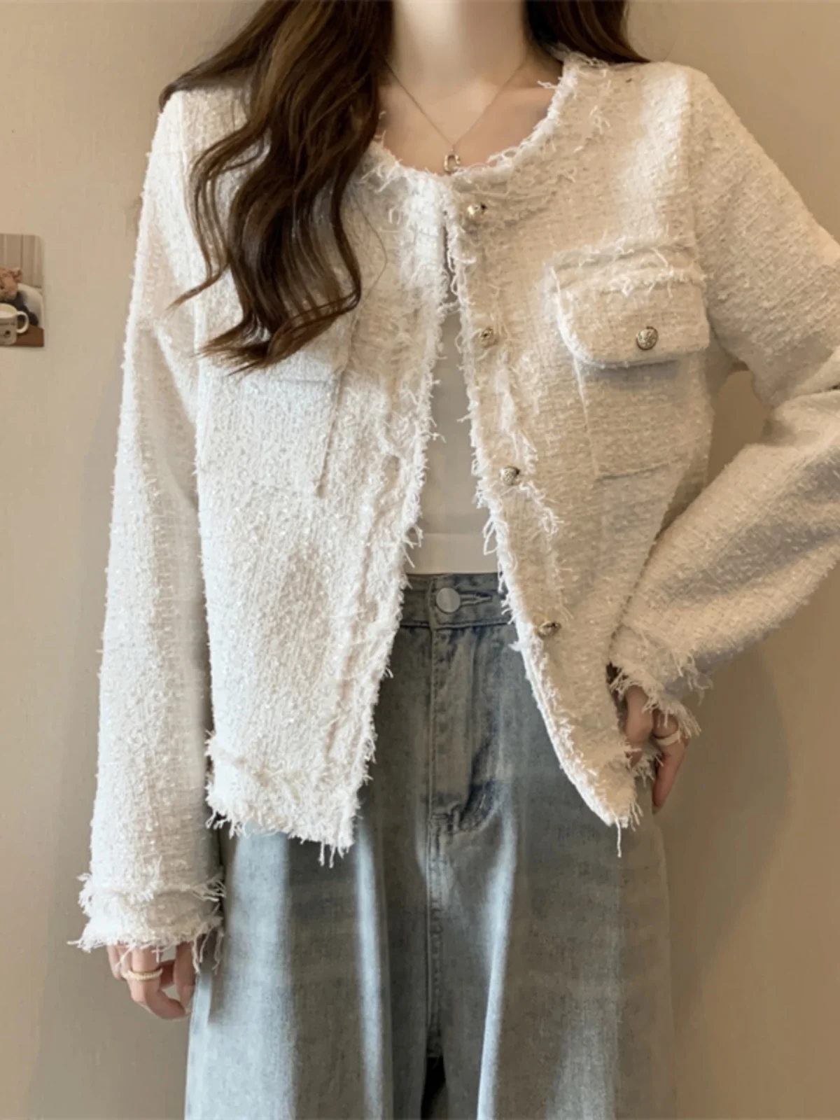 New Autumn Design Short Open Cardigan Women's Outerwear Long Sleeve Luxury Feel Fashionable Commute Style Loose Fit Coat