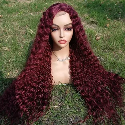 Long Curly Wig Ombre Burgundy Synthetic Lace Wig for Black Women 99J Wine Red Wigs Heat Resistant Fiber Natural Party Costume