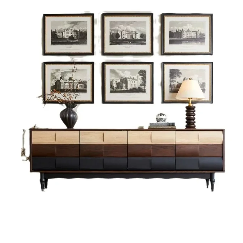 

French solid wood living room TV cabinet antique household creative color matching floor cabinet designer simple video cabinet