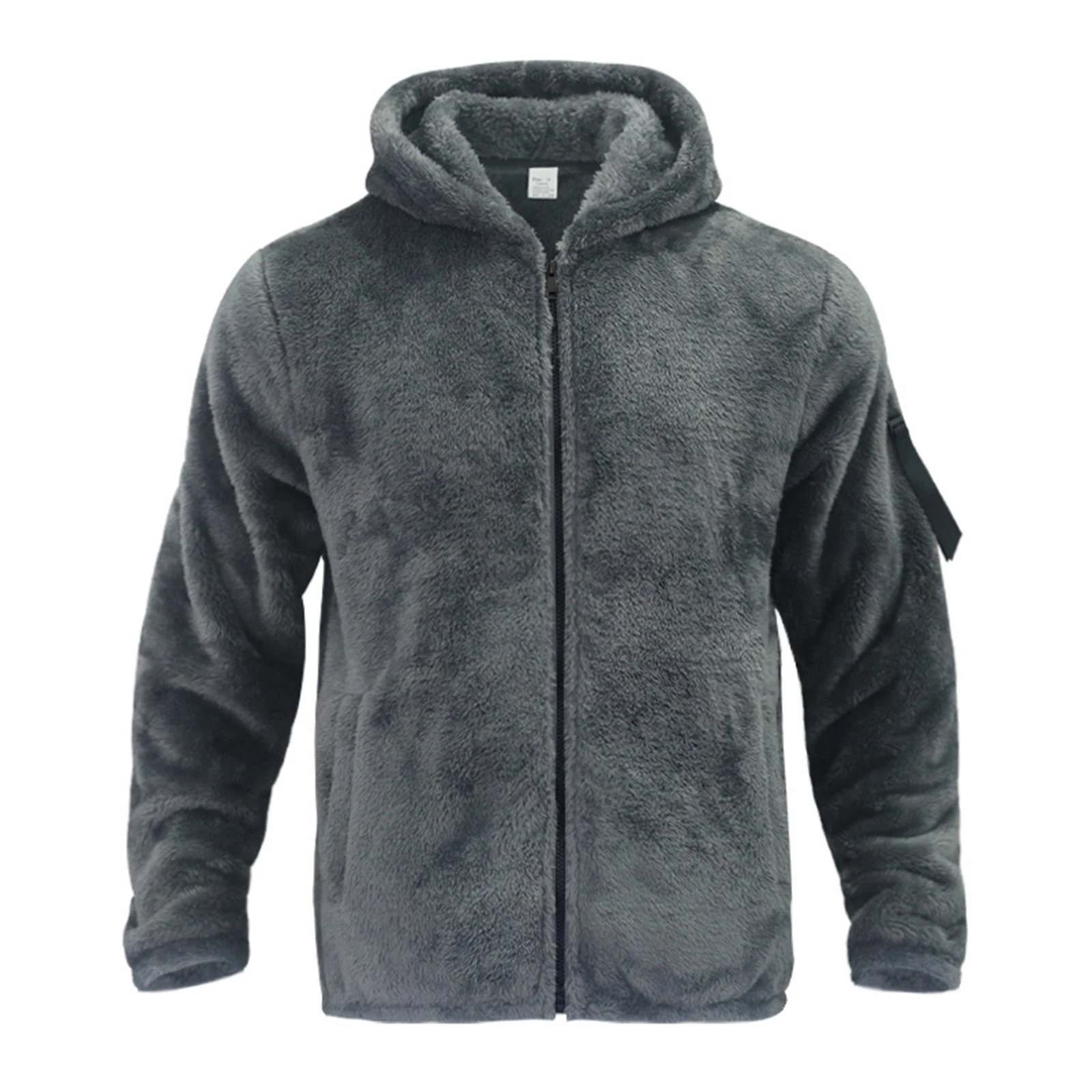 

Winter Men'S Casual Loose Double-Sided Velvet Jacket Solid Color Zipper Hooded and Warm Jacket Suitable for Daily Wear