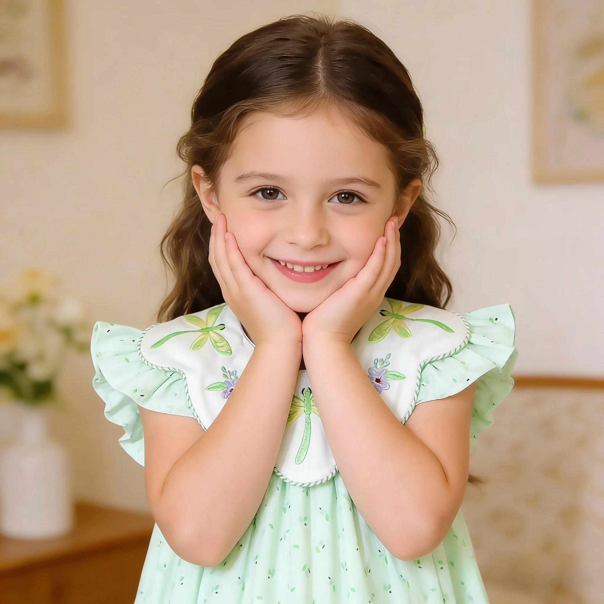 

Платье YIHUI OEM для девочек: дышащее, хлопковое, зимнее, с круглым вырезом, с вышивкой машинной вышивкой в виде рисунка стрекозы, миди, А-силуэт