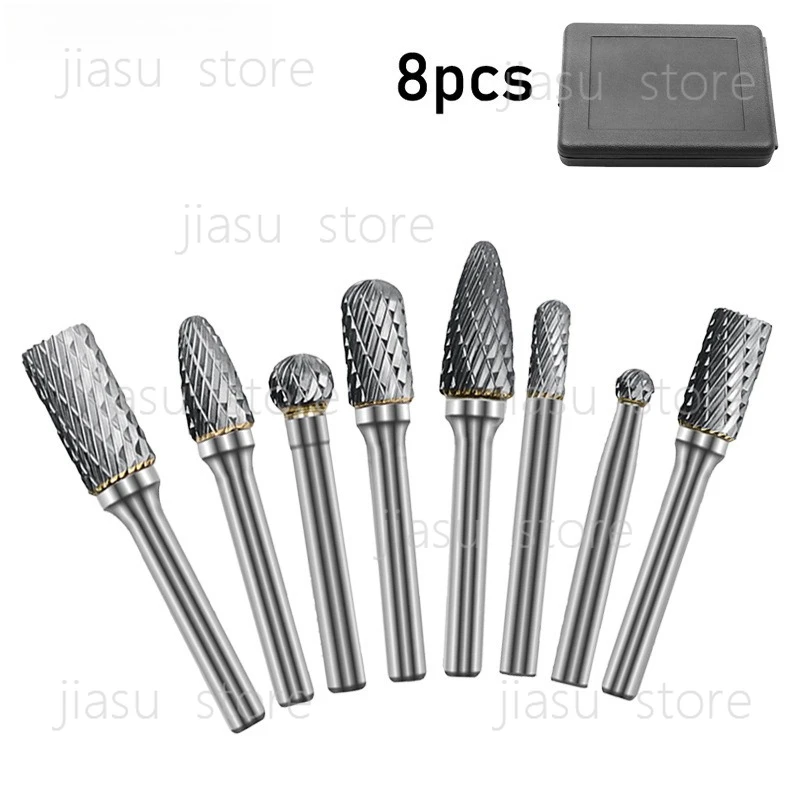 

Double Groove Carbide Rotary File 8PCS Set, Tungsten Steel Grinding Head & Milling Cutter for Metal Working