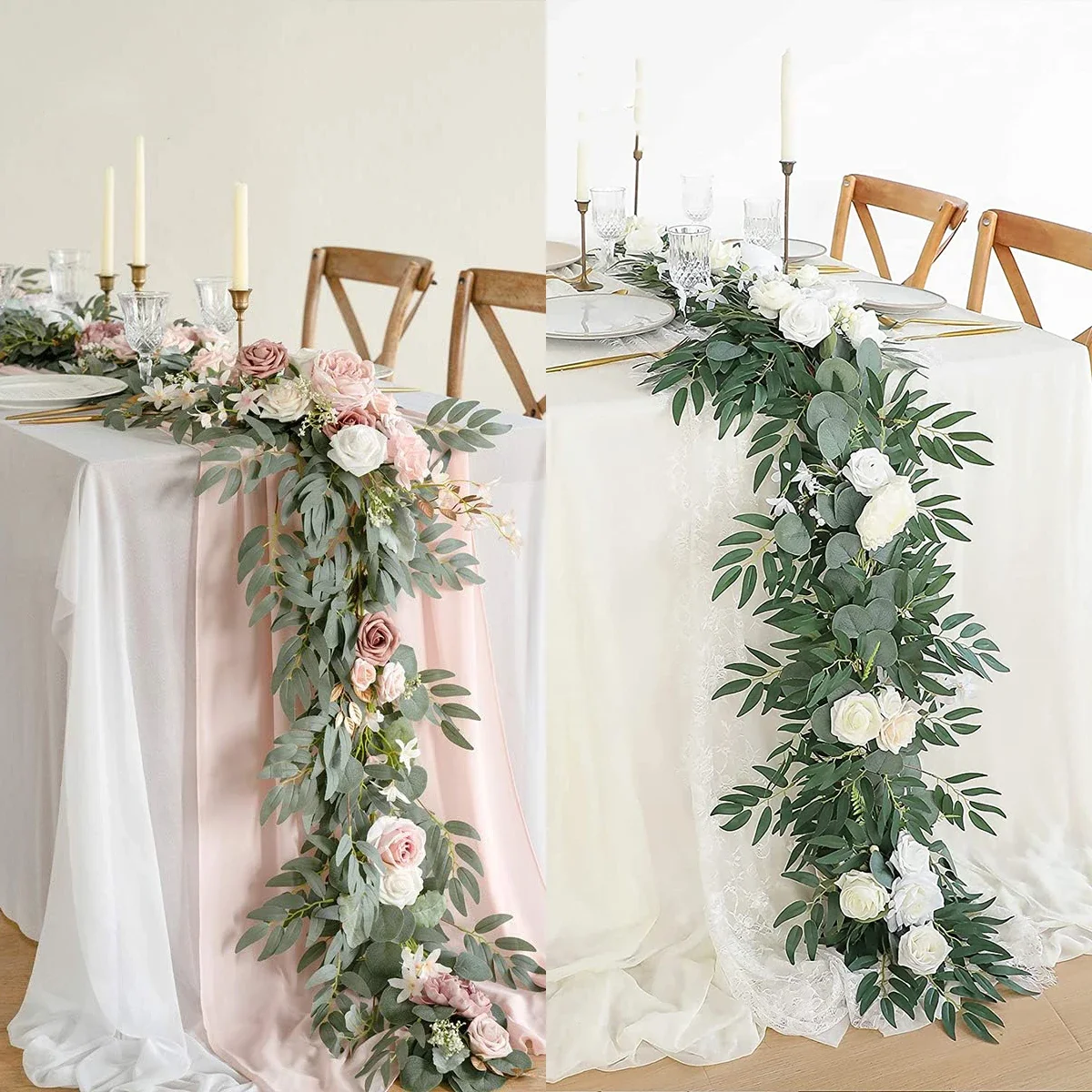 8.8FT/6FT Rustic Artificial Eucalyptus Flower Garlands Country Wedding Table Runner Centerpieces Bridal Shower Decoration