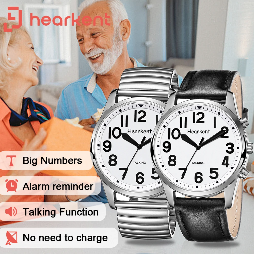 

Hearkent French Talking Watch for Blind Elderly Visually Impaired Clock Digital Alarm Speaking Time/Hourly Chime Men Wrist Watch