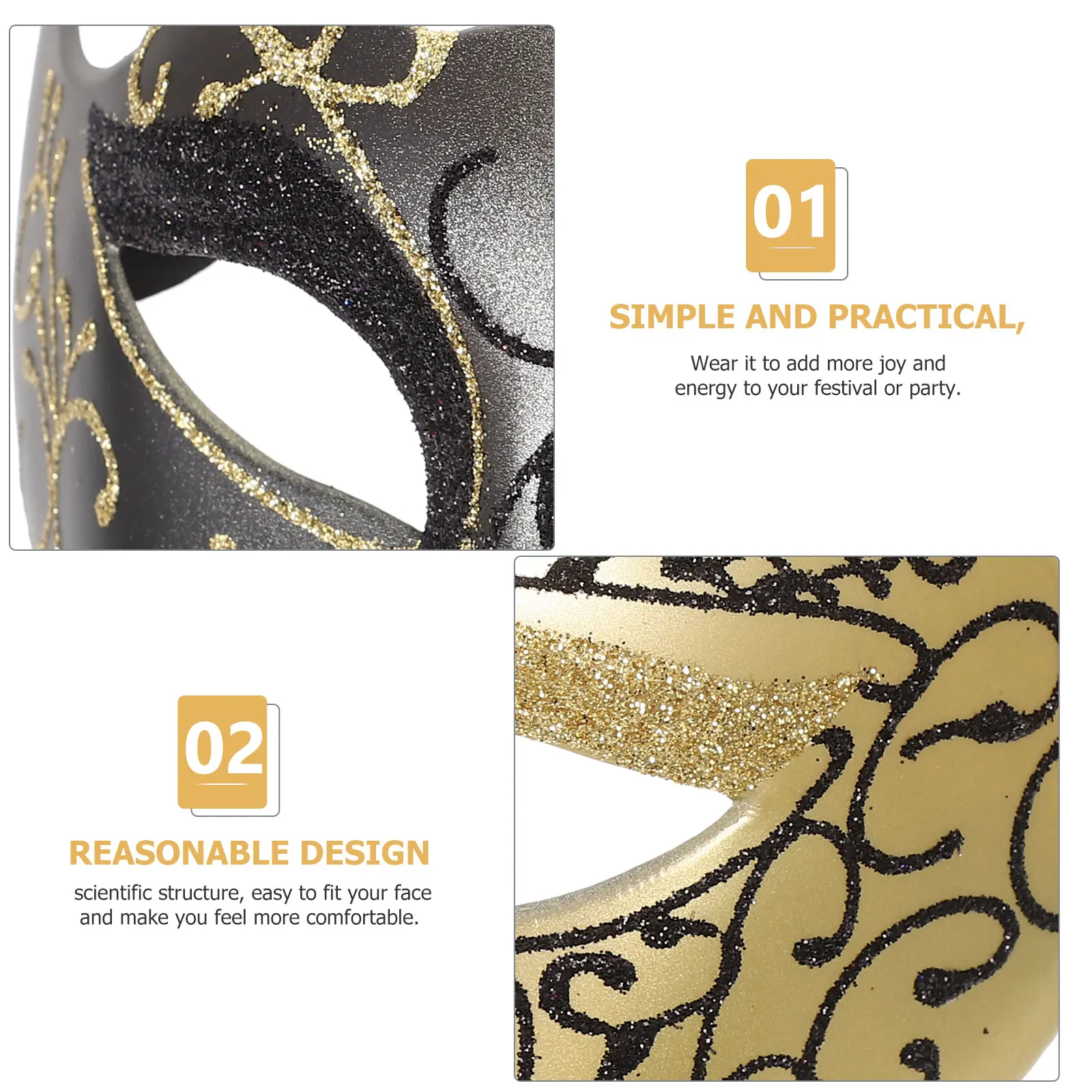 

2pcs Masquerade Mask Prop Face Mask Flame Gold Masquerade Party Supplies Cosplay Masks for Halloween Festivals Dance Themes