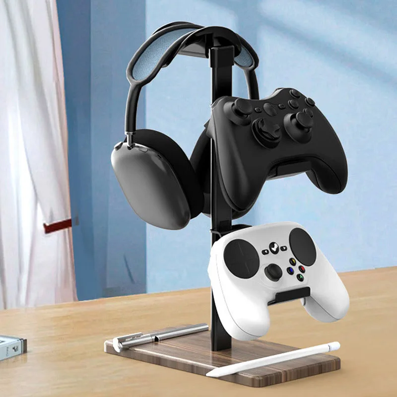 

3IN1 Headphone Stand for Airpods Max Aluminum Alloy Walnut Wood Desktop Gaming Handle Headset Bracket Display Shelf Space Saving