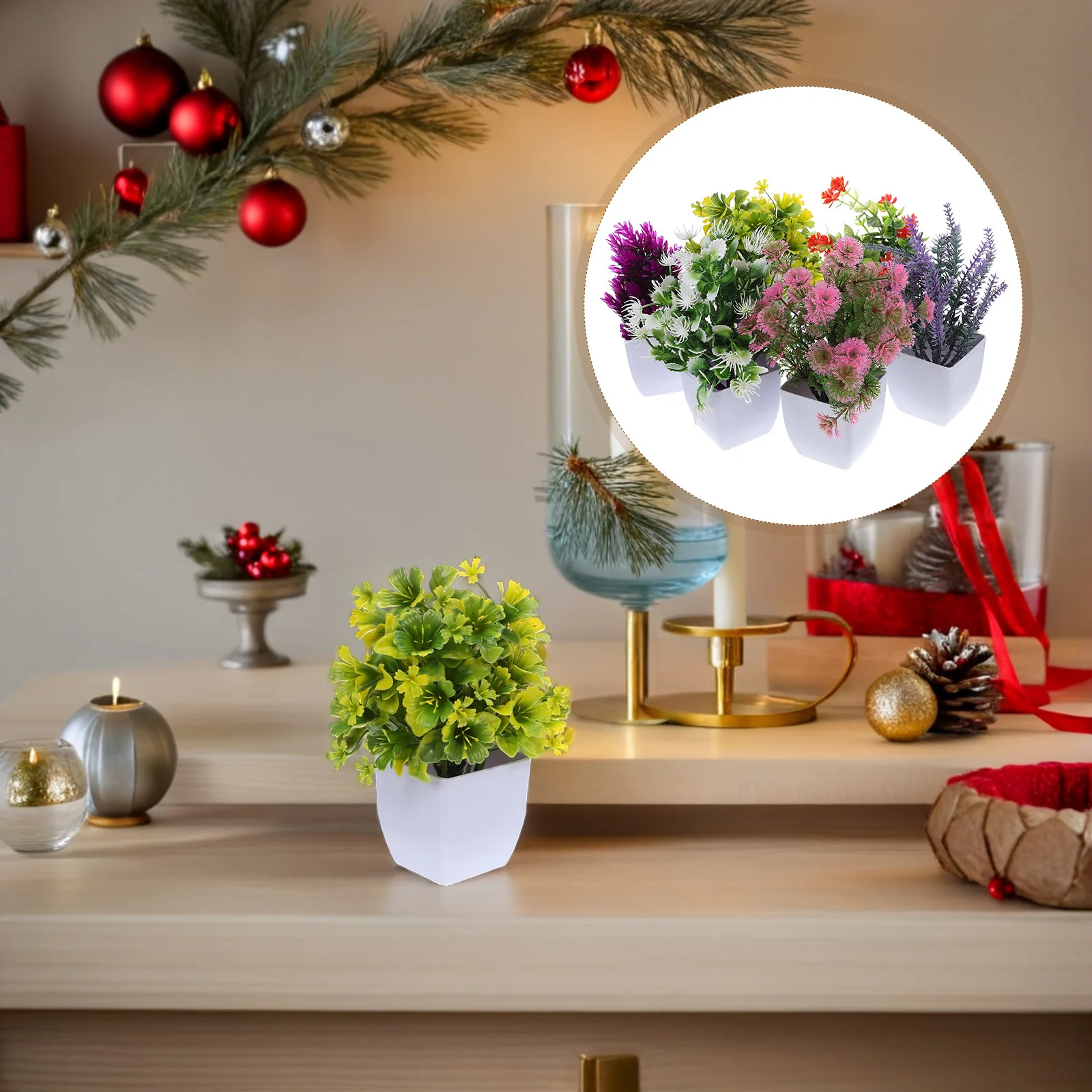 

6Pcs Mini Artificial Potted Flowers Realistic Faux Plants for Home Office Garden Decorative Plastic Fake Flower Bonsai Vase