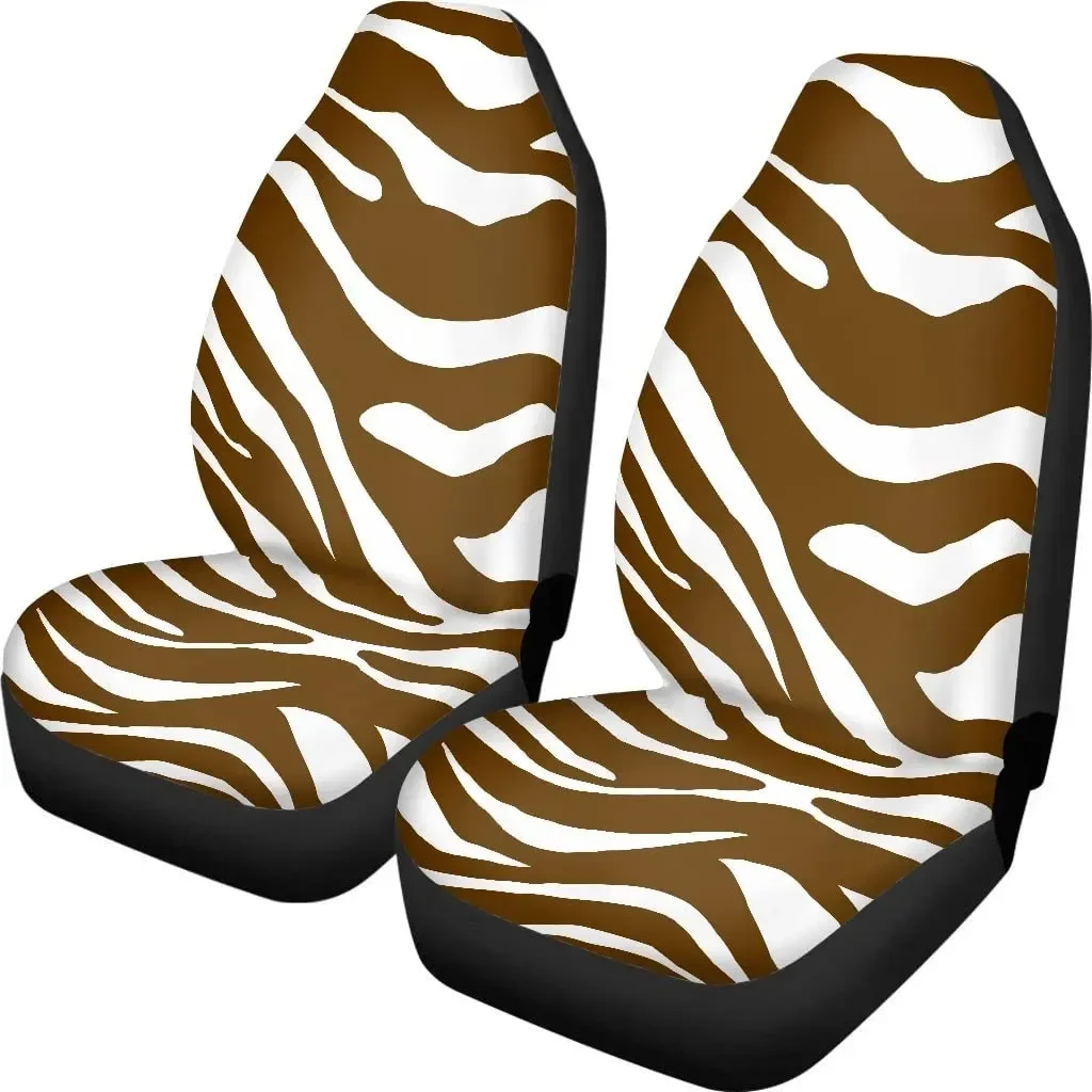 Seat Cover for Carseats Brown Zebra Skin Seamless Pattern Abstract Hand Painted Striped Animal 2Pcs Universal Car Seat Cover