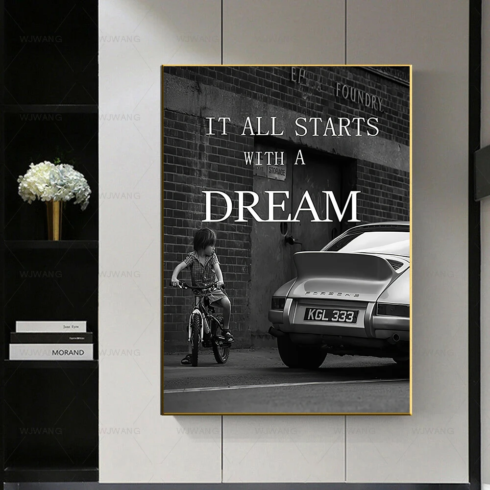 It All Starts With A Dream Motivational Quote Canvas Painting Wall Art Posters Prints Wall Pictures for Living Room Home Decor