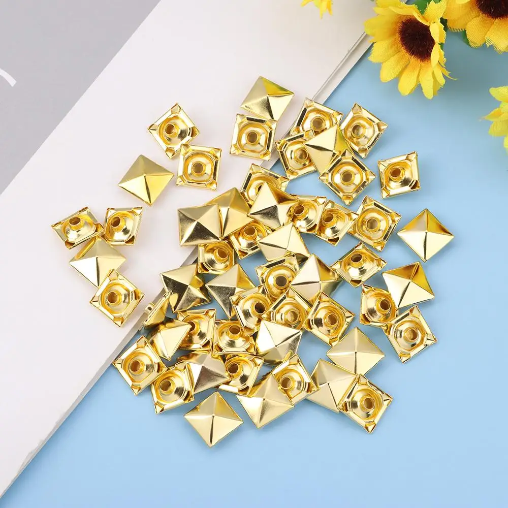 50Sets Scrapbooking Pyramid Shape Garment Aceessories Cloth Button Square Rivets Fix Studs Metal Spikes