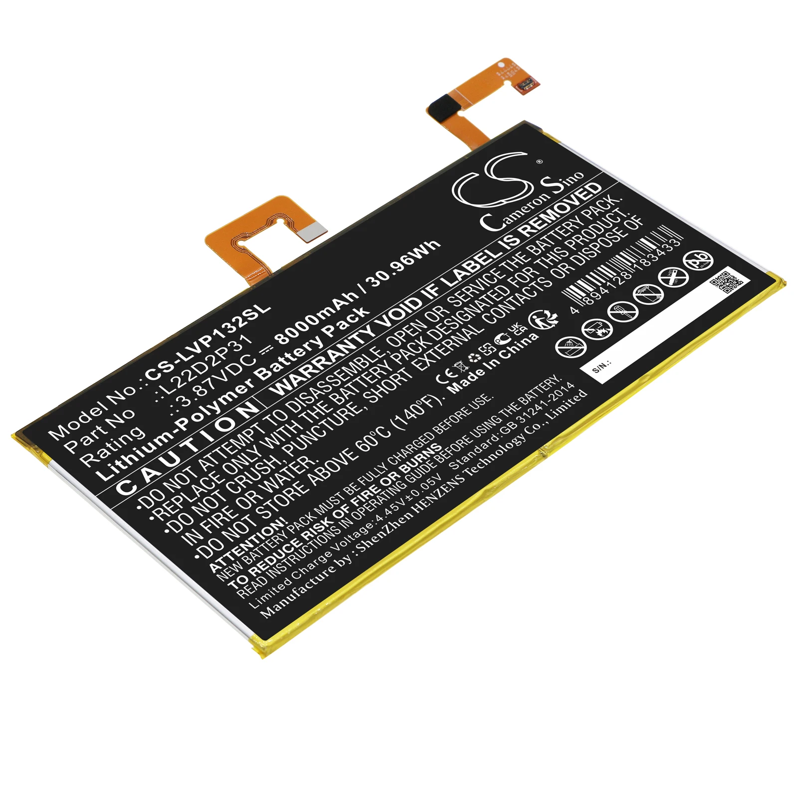 Tablet Battery For Lenovo L22D2P31 Tab P11 Pro  TB-J706  TB132F Volts 3.87  Capacity 8000mAh / 30.96Wh  Product Type Li-Polymer