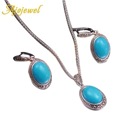 Ajojewel Oval Resin Stone Jewelry Sets For Women Black/Blue/Green Colors Simple Vintage Necklace Earrings Wholesale