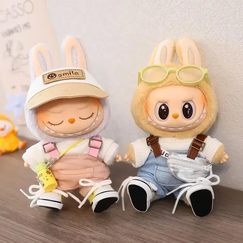 (Nur Stoff) Für 17 CM labubu Macaron 15 cm outfit Puppe Kleidung Overalls Schuhe für labubu tuch Nette Dekoration Kleine Kleidung