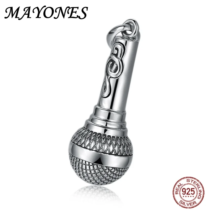 Creative S925 Sterling Silver Trendy Microphone Pendant For Men And Women Retro And Personalized Thai Silver Jewelry