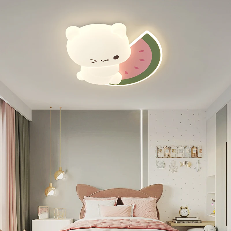 Cartoon Bear Light Children's Room LED Ceiling Lamp Watermelon Strawberry Orange Fruit Bedroom Ceiling Lights Indoor Lighting