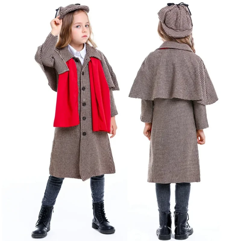 Major Detective Cosplay Costume Boy Girl British Style Checkered High Collar Coat for Men & Women Halloween Outfit Game Uniform