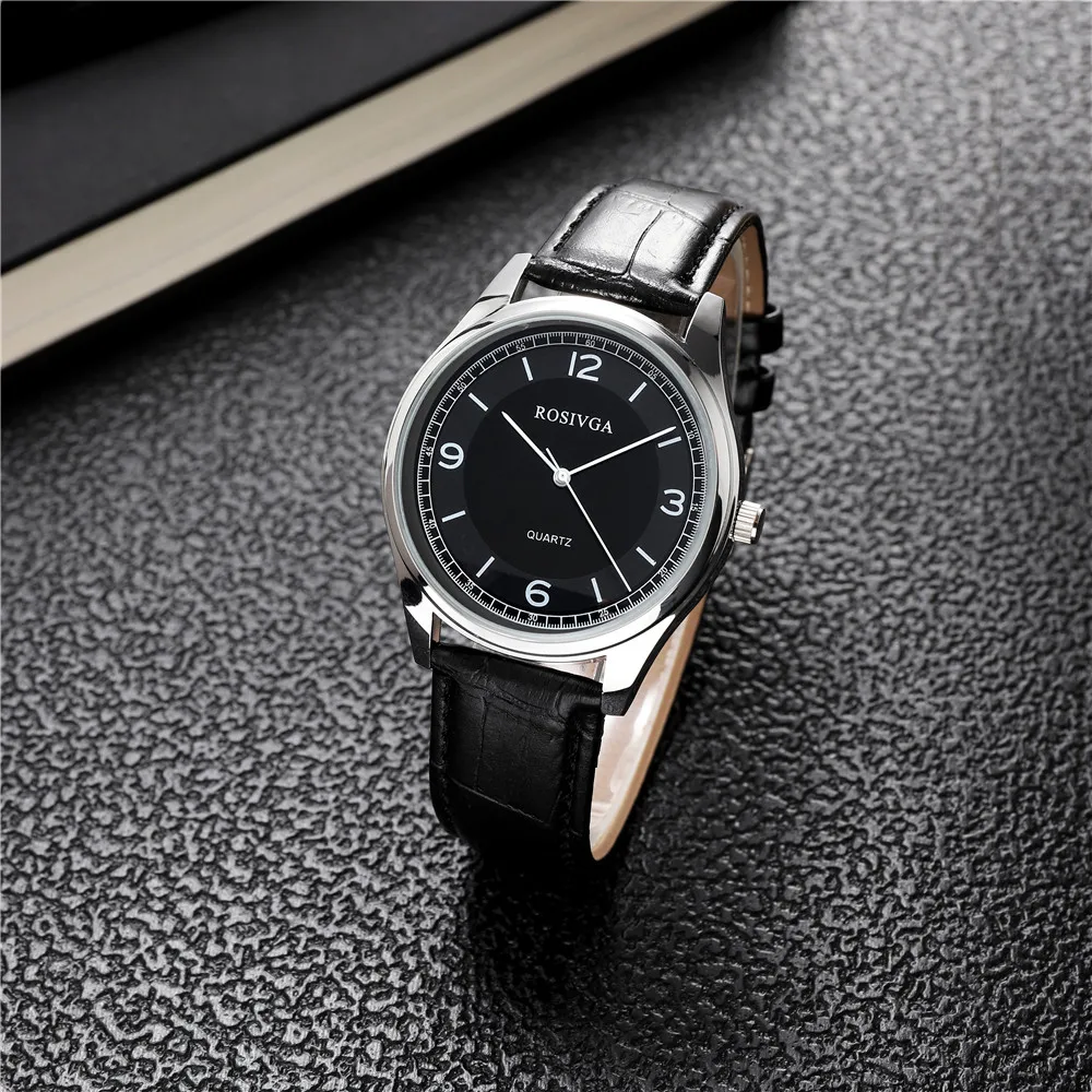 fashion big dial leather quartz men business watch