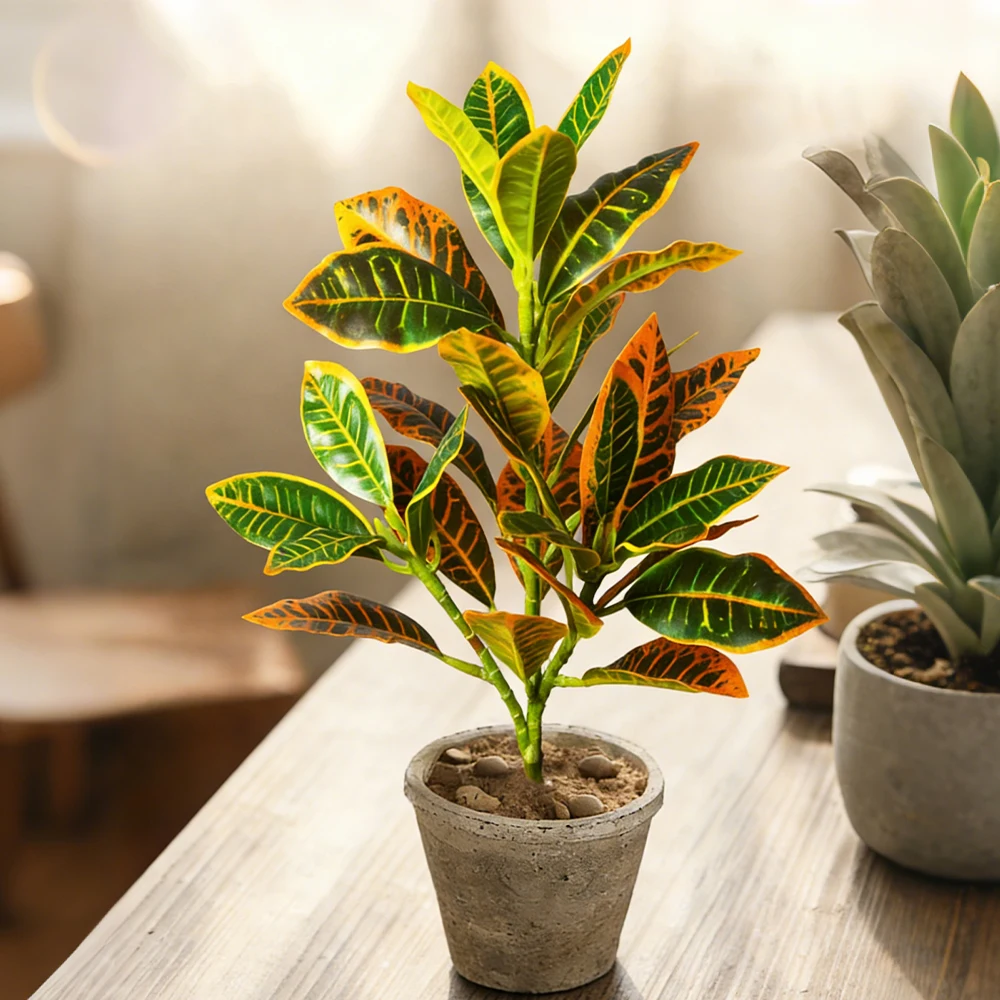 24-41cm Künstliche Pflanzen, künstlicher Ficusbaum, tropische Codiaeum-Zweige, Kunststoff-Magnolienpflanze, geeignet für die Dekoration von Zuhause und Büro. – Detail 3