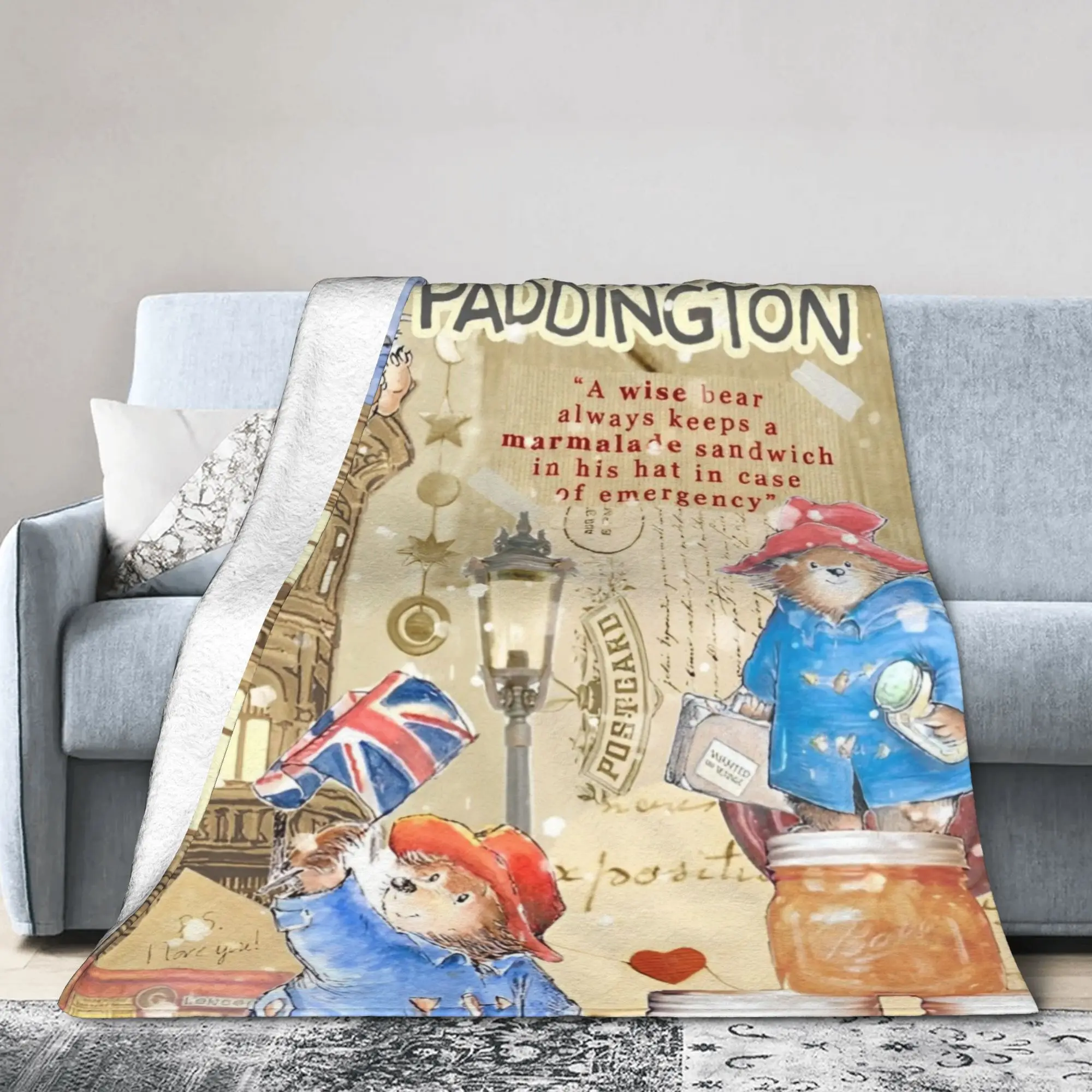 

Одеяло с бурим медведем Великобритании, флисовое одеяло на весну и осень, милый фильм с героями мультфильмов, дышащие легкие пледы для автомобиля