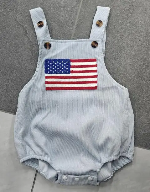 Infant Baby 4th of July Romper Overalls American Flag Embroidery Sleeveless Patriotic Jumpsuits Independence Day Clothes