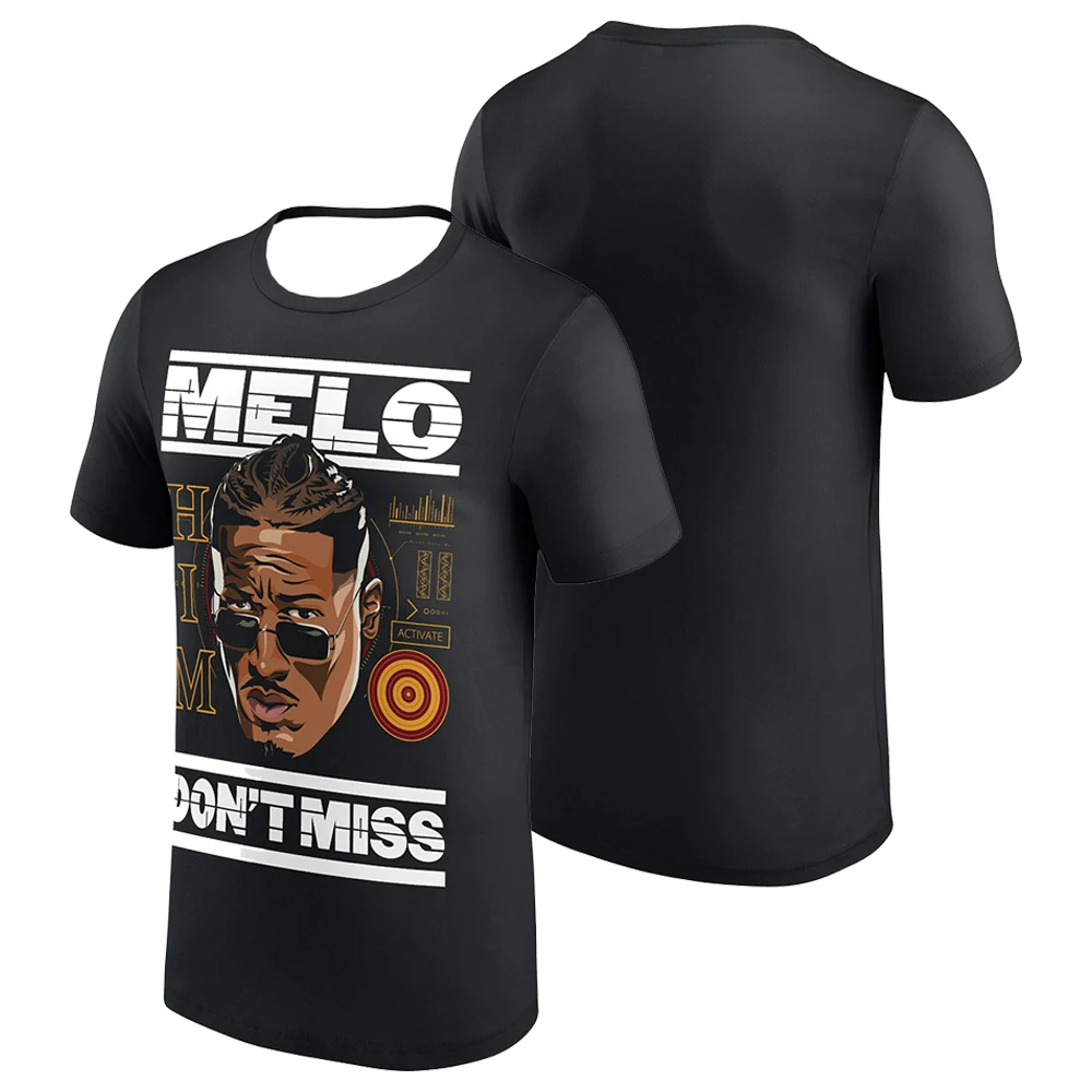 Camiseta masculina preta Carmelo Hayes HIM, gola redonda, manga curta, poliéster, camiseta preta, feminina, masculina, para esportes ao ar livre