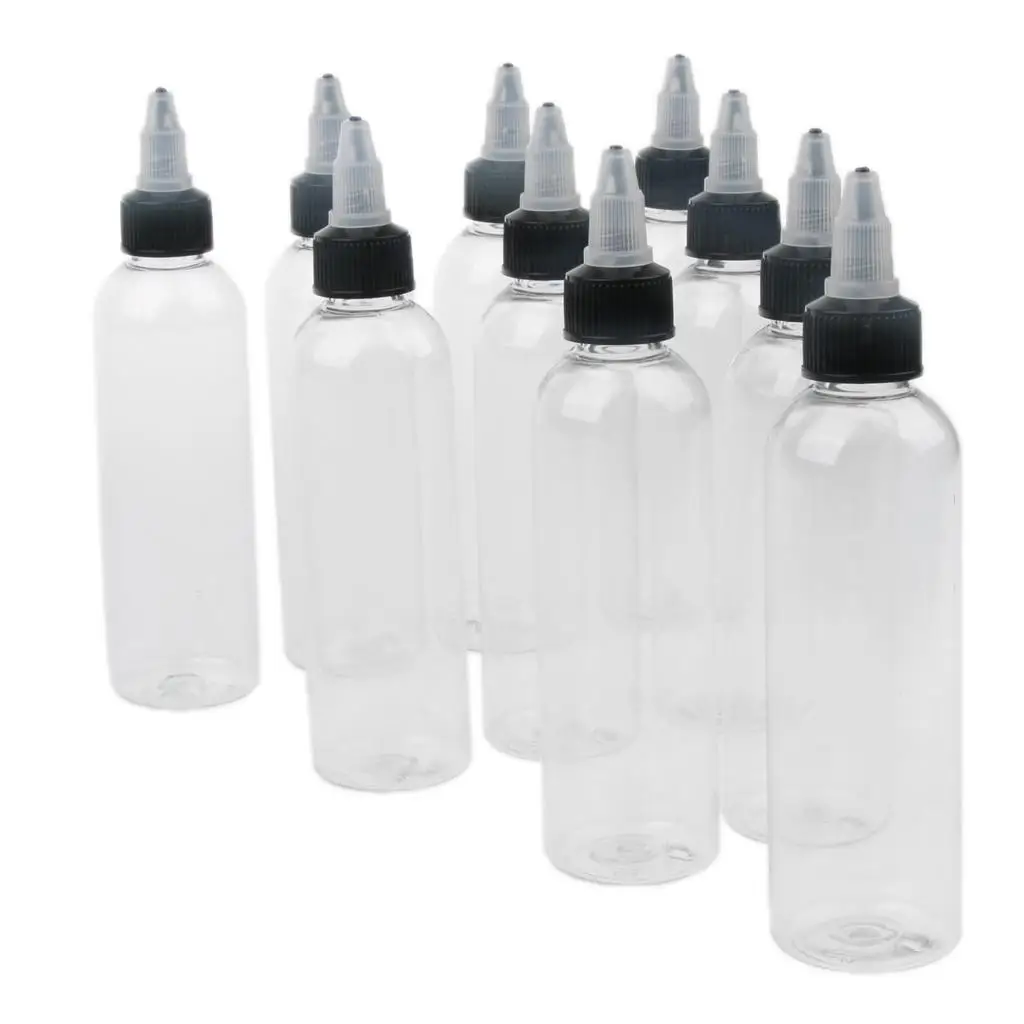 10 Pcs Empty Plastic Bottles with Twist Top Cap for Solvents Oils Paint Ink Liquid Gule 120ml Clear Bottle Tattooing Accessories