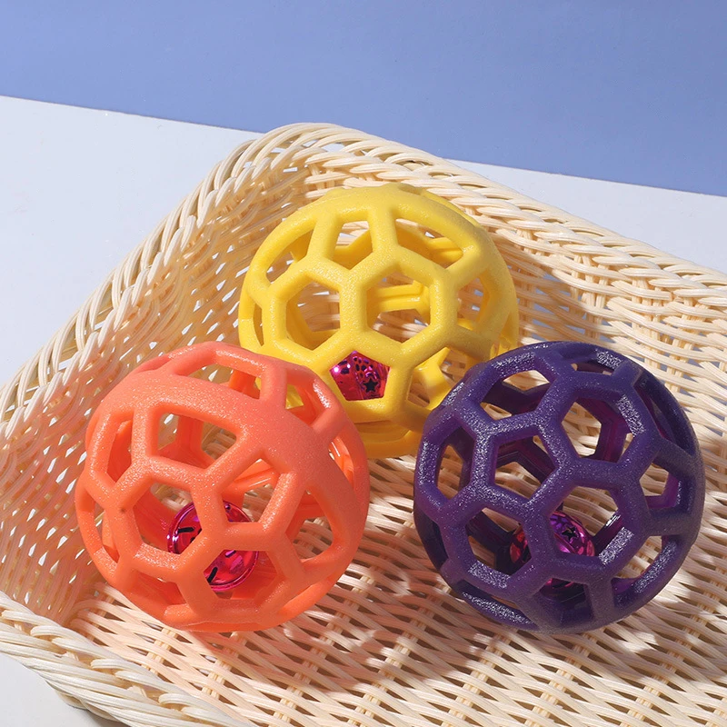 Bouncy TPR Dog Ball Toys with Bell Hollow Rubber Pet Chew Balls Interactive Training Toys for Puppy Teeth Cleaning and Playing view 3