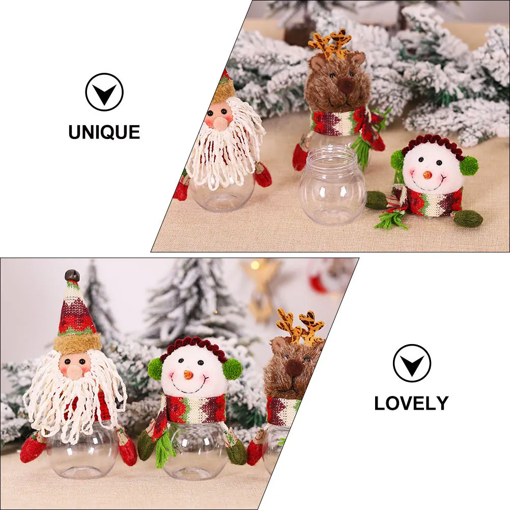 

3Pcs Christmas Candy Jar Decorations Transparent Candy Bottle Xmas Gift Jar Decor Party Decoration Xmas Gifts