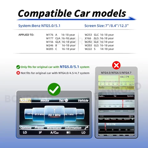 BONROAD For NTG 5.0 Wireless CarPlay MMI Box Adapter Android Auto Module For Mercedes Benz C GLC W205 A CLA GLA B E GLE CLS Class With Bluetooth Mirroring Airplay Autolink