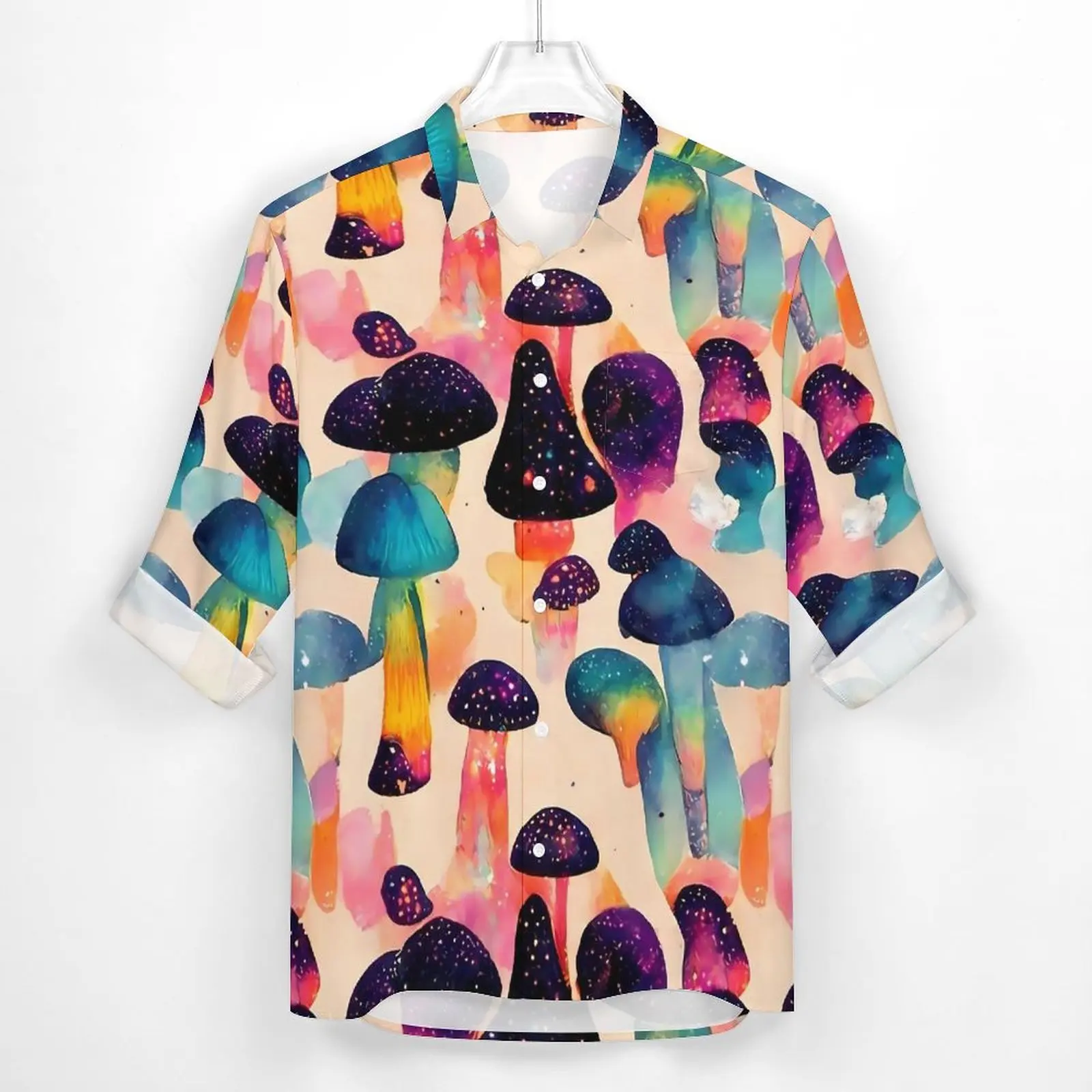 Magic Mushrooms Shirt Red And Green Casual Shirts Long Sleeve Custom Y2K Blouses Autumn Cool Oversized Clothing