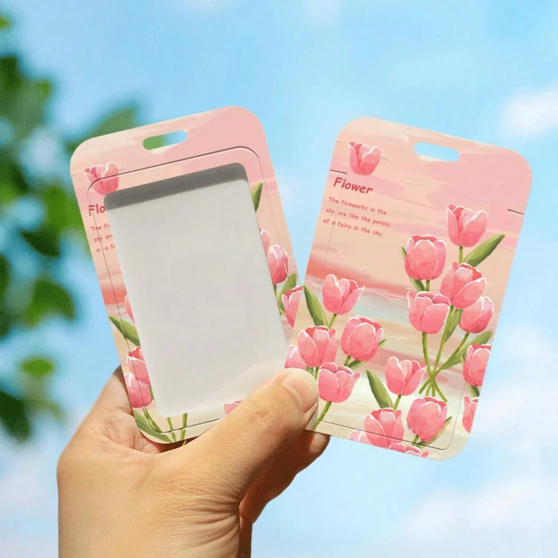 Perfume Flower Pattern Card Holder with Retractable Spring Cord Suitable for Bus Campus Lunch/Door Card Kpop Photocard Holder