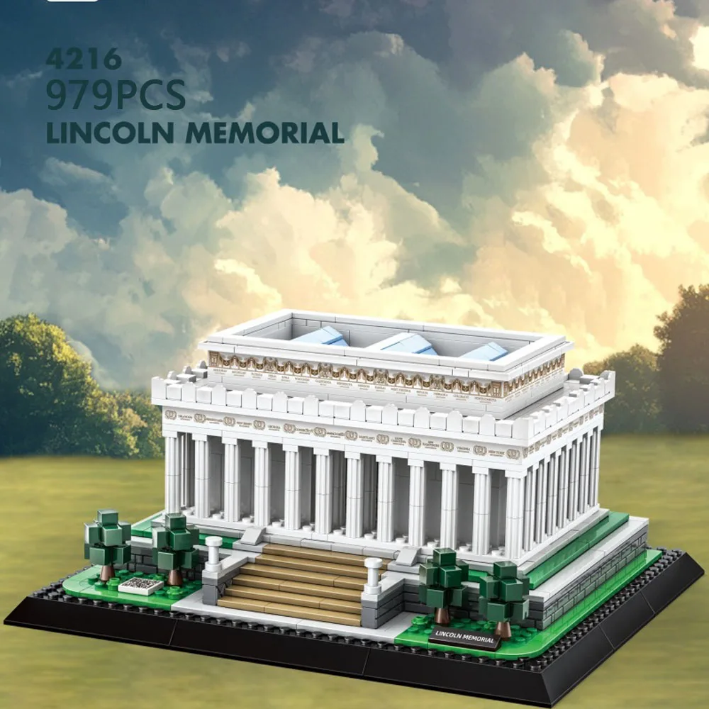 Architettura storica moderna di fama mondiale Modello di blocco Lincoln Memorial Washington Collezione di giocattoli in mattoni degli Stati Uniti