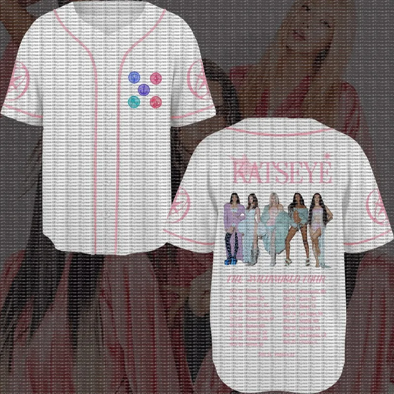 Girl Group Fan Support Baseball Jersey with White Pink Border, Colorful Badge Print, Loose Street Casual Cardigan