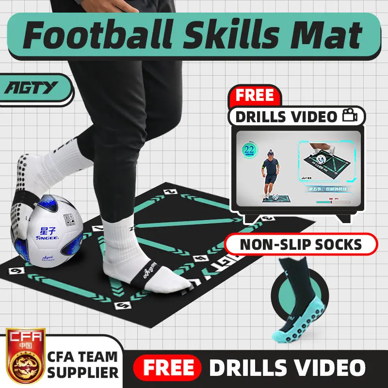 Football Training Mat With Drills Video Non Slip Foldable Kids Adults Dribble Training Mat Indoor Outdoor Football Equipment