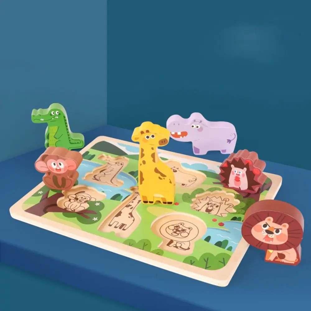 Puzzle Board Wooden Toys 3D Puzzles Montessori Pattern Cognitive Shape Matching Board Game Interactive Logical Thinking