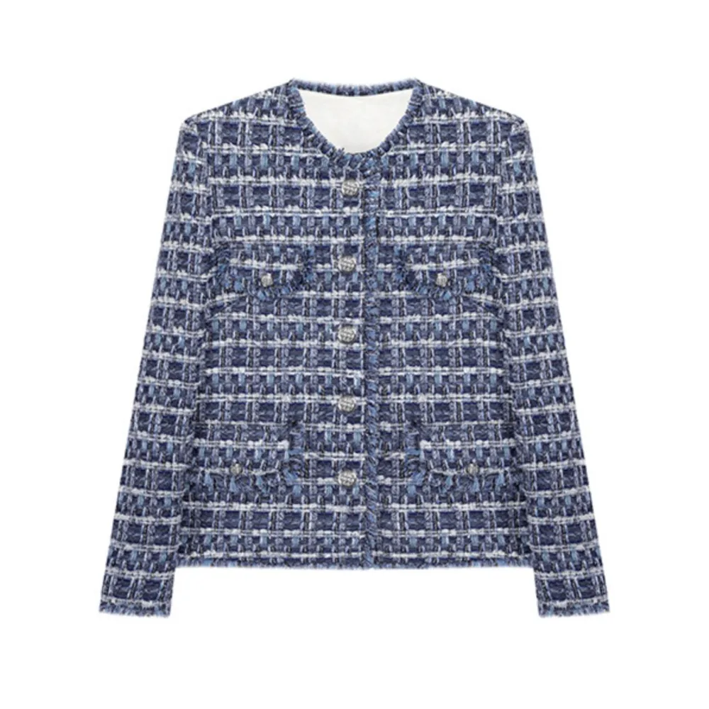 Blue small fragrance coat spring/autumn new high-grade tweed exquisite coat