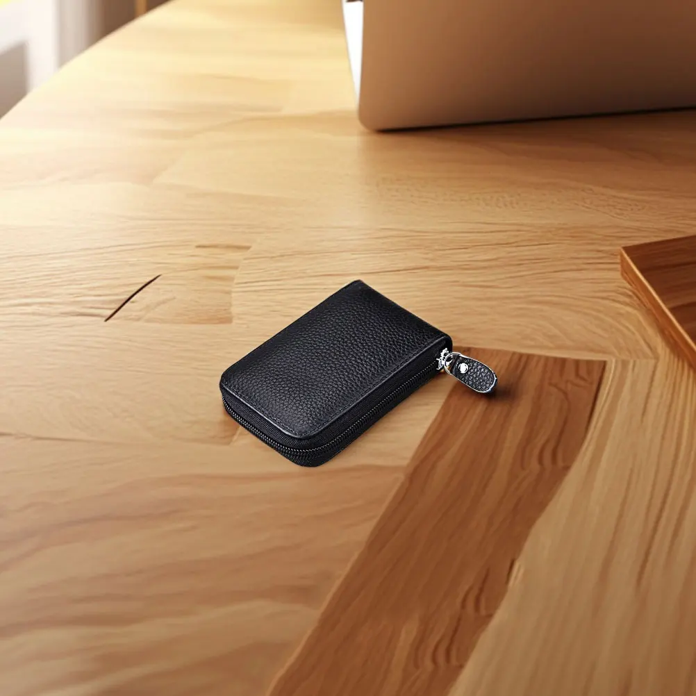 2Pcs Slim Credit Card Holder Cowhide Multi Slot Compact Wallet Zipper Anti-Theft Business Organizer Credit Card for Women