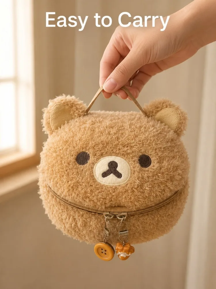 Cute Plush Bear Cosmetic Pouch Fuzzy Kawaii Travel Makeup Organizer High Capacity Zipper Storage Bag For Teen Girls Anime Fans