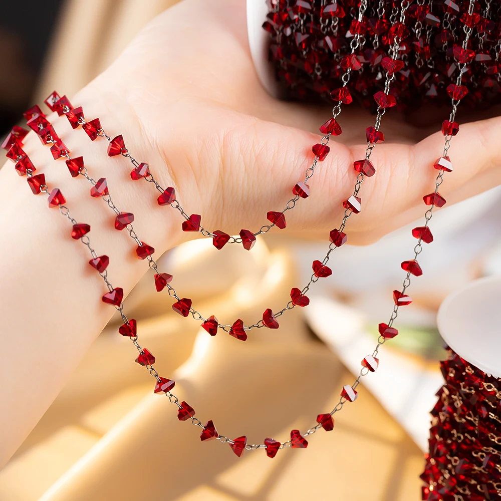 1meter Red Irregular Triangle Crystal Copper Chain for Necklace Bracelet DIY Jewelry Making Accessories