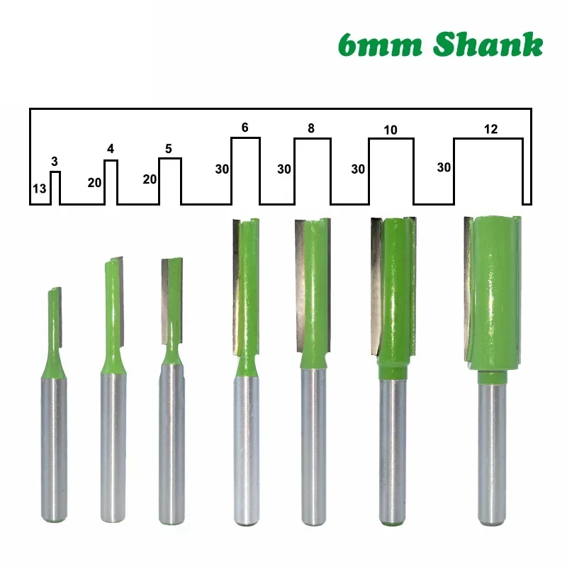 7PC/Set 6MM Shank Milling Cutter Wood Carving Single Double Flute Straight Milling Cutter Woodwork Tungsten Carbide Router Bit