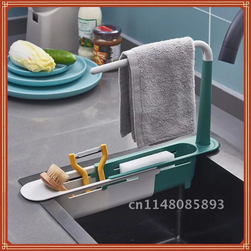 Telescopic Sink Shelf Kitchen Sinks Organizer Soap Sponge Holder Sink Drain Rack Storage Basket Kitchen Gadgets Accessories Tool